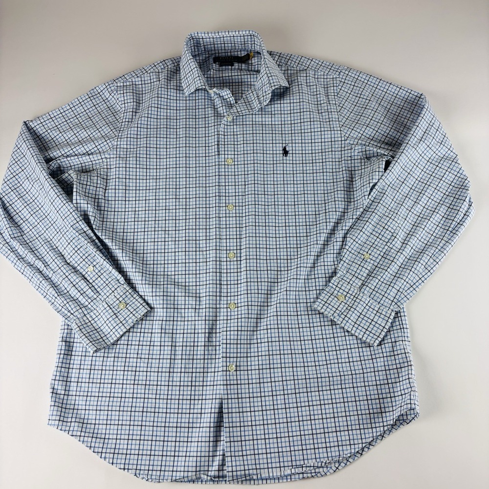 Polo Ralph Lauren Large Blue Check Plaid Pony Performance Button Down Shirt